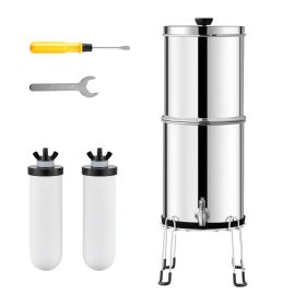 Gravity-fed Water Filter System, 2.25G 304 Stainless-Steel Countertop Water Filtration System, Reduces Lead and up to 99% of Chlorine (Water Purification Bucket Capacity: 2.25 gal, Filter Cartridge Material: Activated Carbon + Ceramic Filter Cartridge)